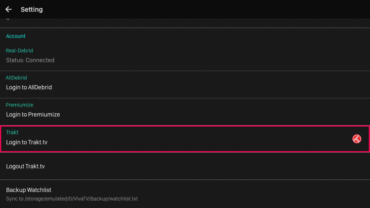 Scroll down and click Login to Trakt.tv