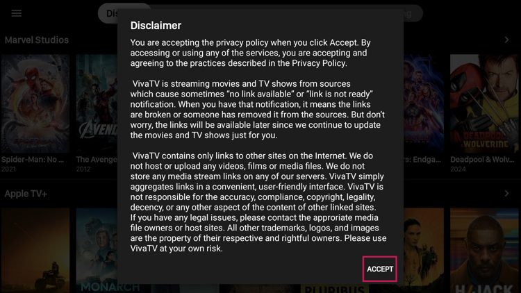 Click Accept for this Disclaimer message.