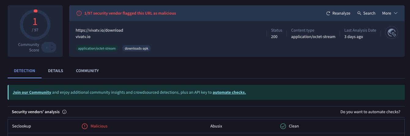Viva TV VirusTotal Scan