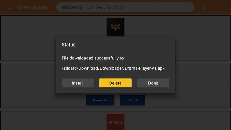 Click Delete to delete the installation file.