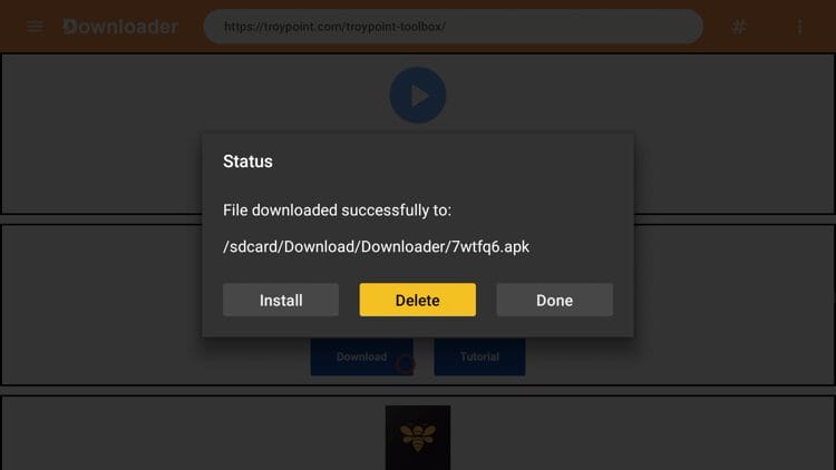 Click Delete to delete the installation file.