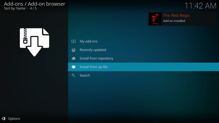 Wait for the "The Red Repo Add-on installed" message to appear