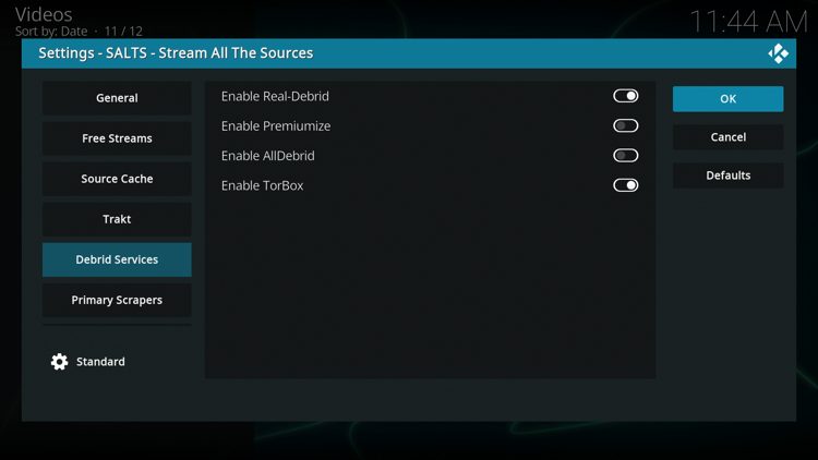 Hover over Debrid Services on the left menu and toggle on the service you want to pair.