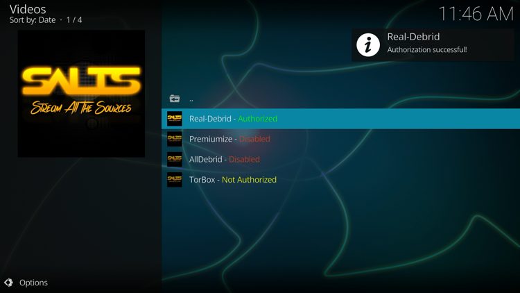 Return to Kodi and you should notice a 'Real-Debrid Authorization successful' message.