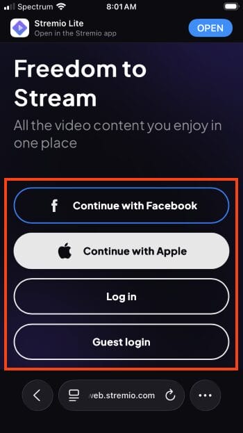 log in to stremio to install HDHub addon