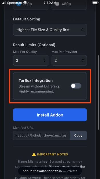 Enable TorBox if you prefer