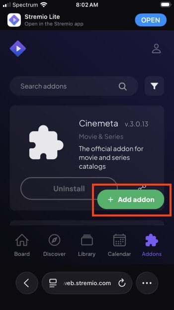 click add addon for HDHub