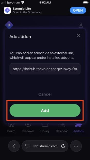 paste addon URL and click Add