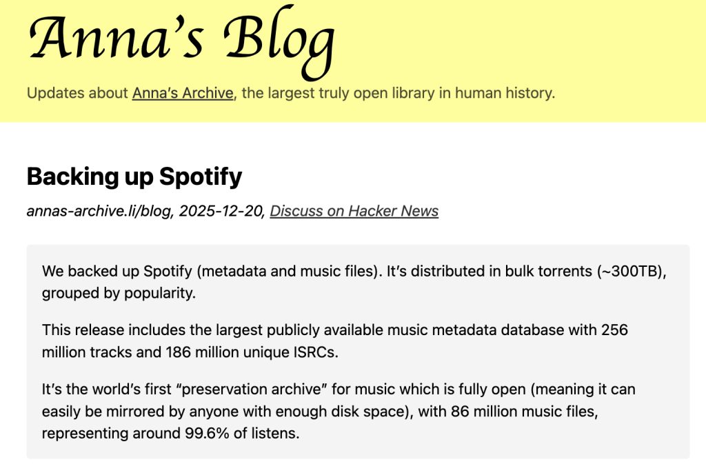 Anna's Archive Spotify Notes