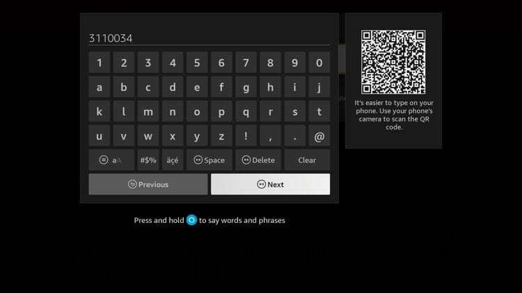 Type the following code 3110034 and click Next.