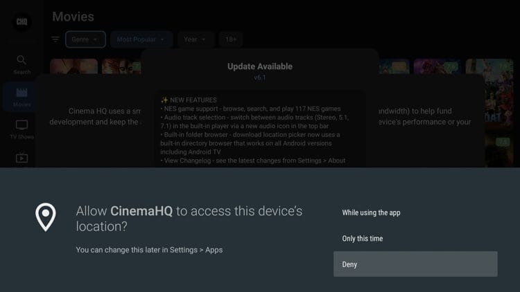 Click Deny as we don't want this app accessing our device's location.