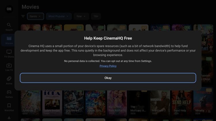 Click Okay for this disclaimer message.