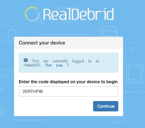 Visit real-debrid.com/device and enter the code you are given.