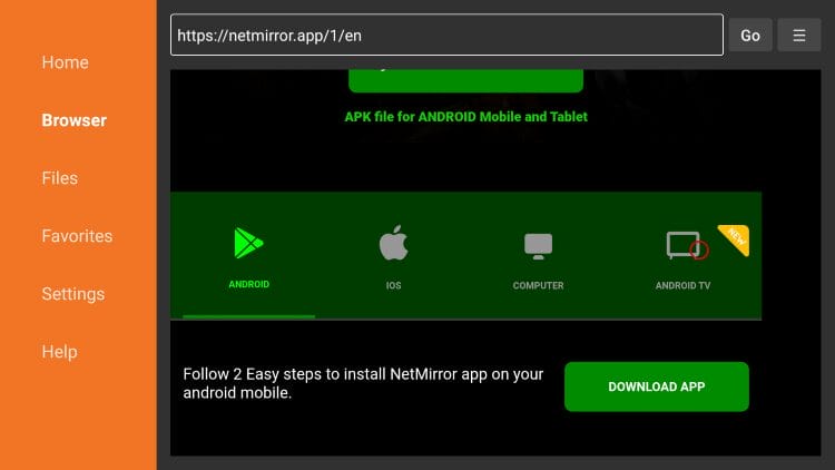 select android tv for netmirror app