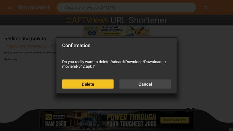 Click Delete again. While you have successfully installed Movie HD, we must now install a video player to stream content from this app.