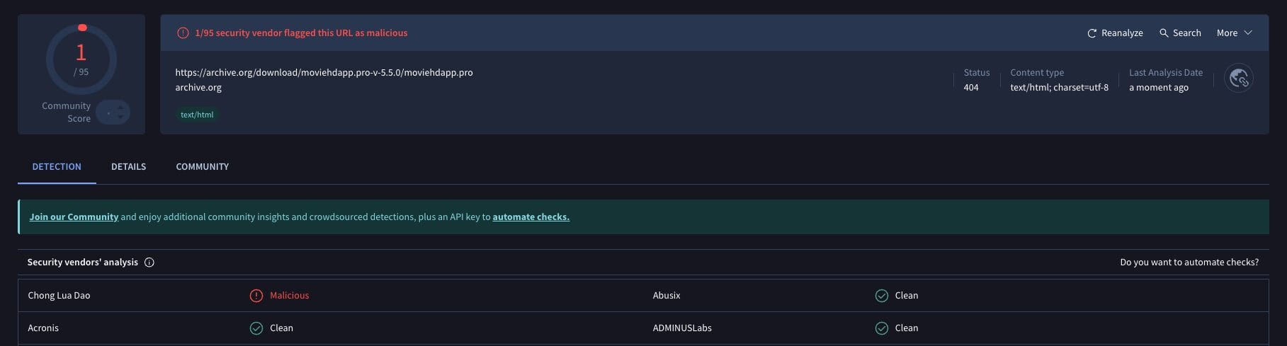 Movie HD APK VirusTotal Scan