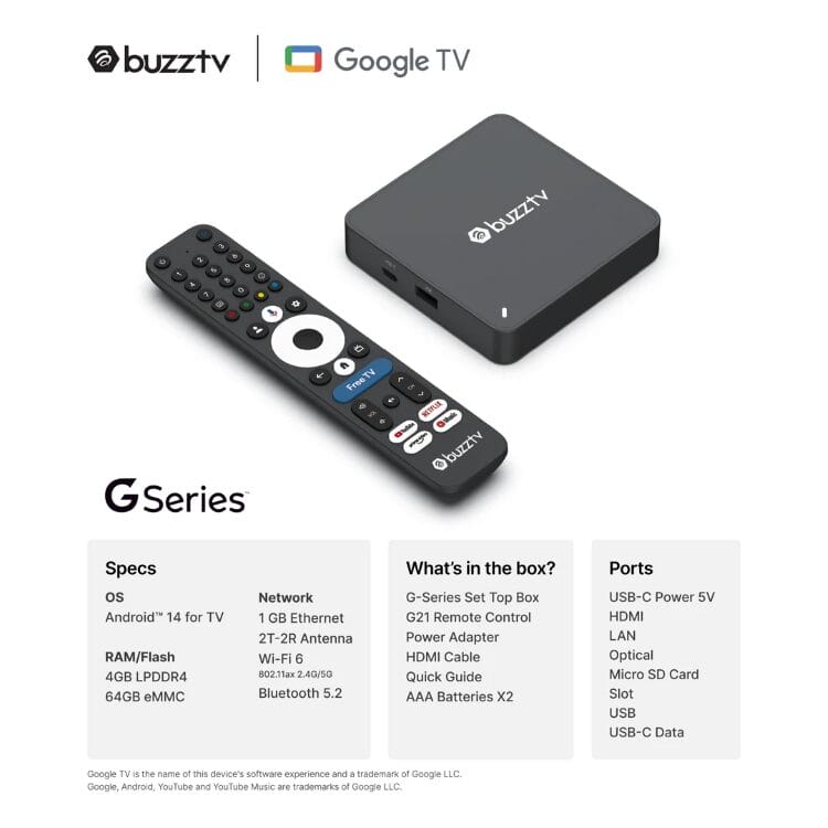 BuzzTV G-Series Specs