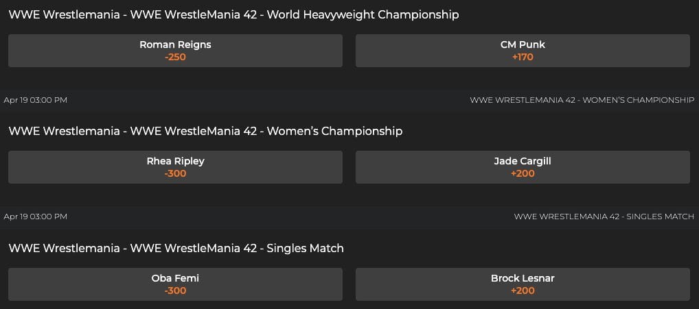Wrestlemania 42 Betting Odds Night Two