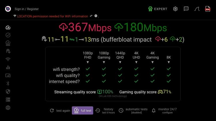 WiFi Download/Upload speeds