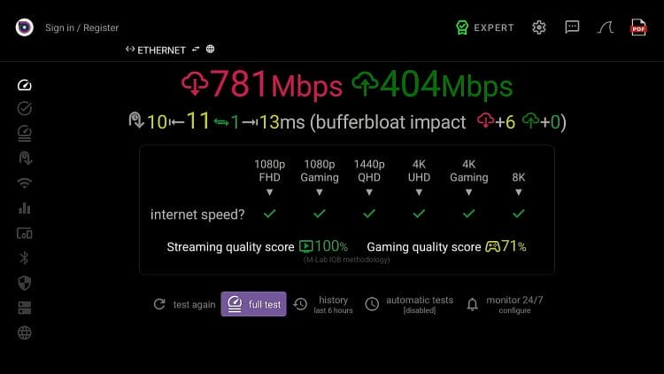 Ethernet download/upload speeds