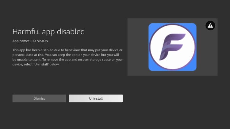Harmful app disabled message
