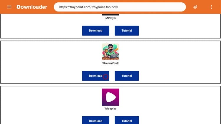 Once in the TP Toolbox, scroll down to locate StreamVault and click Download.