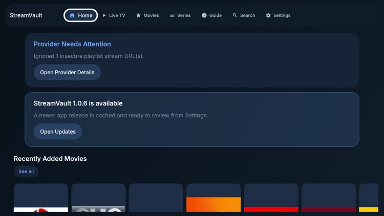 You are then directed to the Home screen of StreamVault and that's it!