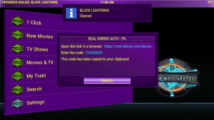 You are then provided with a Real-Debrid authorization code.