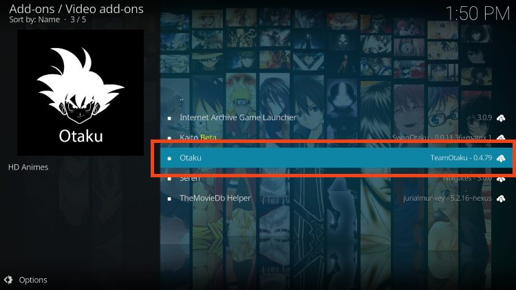 select otaku kodi addon