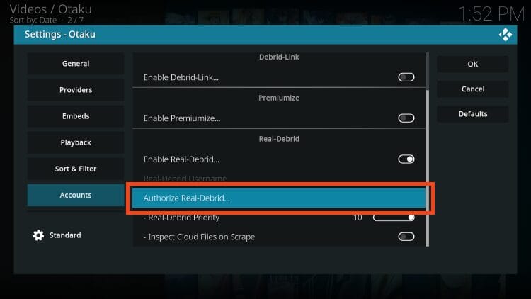 select authorize real debrid
