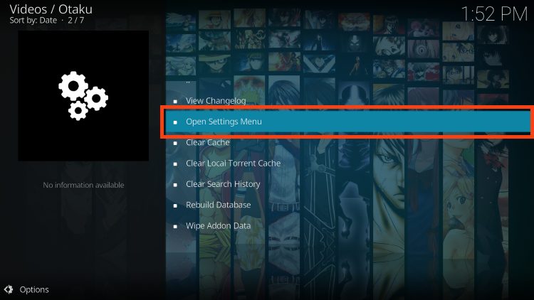click open settings menu