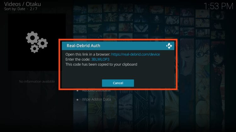 real-debrid authorization code for otaku kodi addon