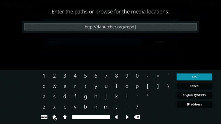 Type the following URL - http://dabutcher.org/repo and click OK.