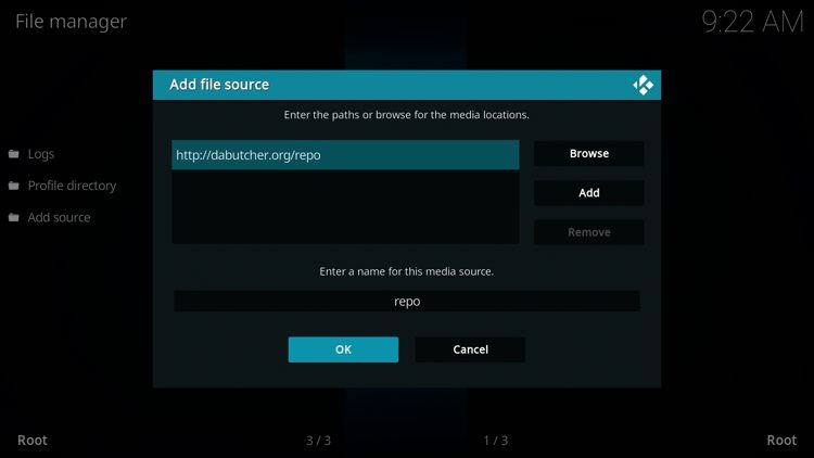 Name your media source whatever you prefer and click OK.