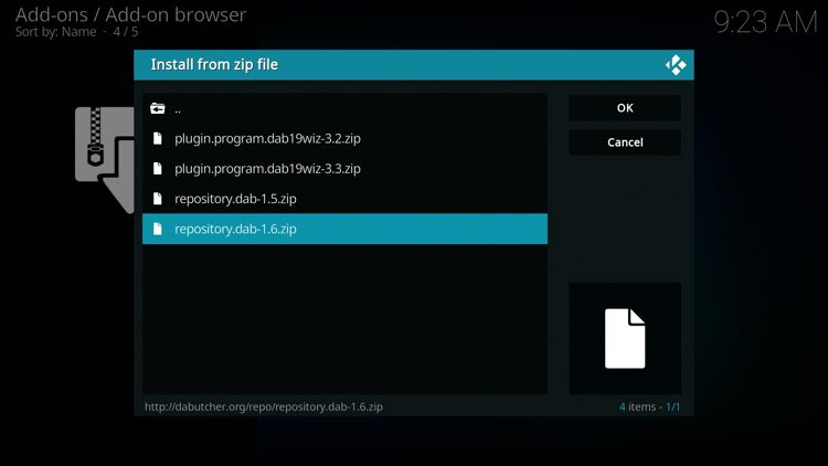 Select the zip file URL - repository.dab.zip