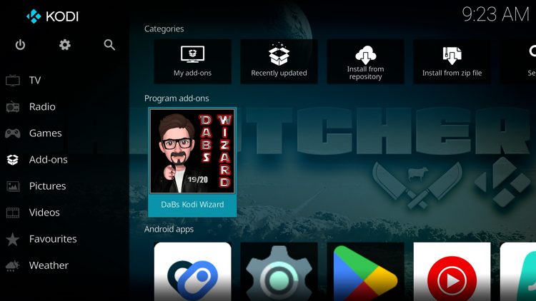 Return back to the home screen of Kodi, hover over Add-ons and click DaBs Kodi Wizard under Program add-ons.