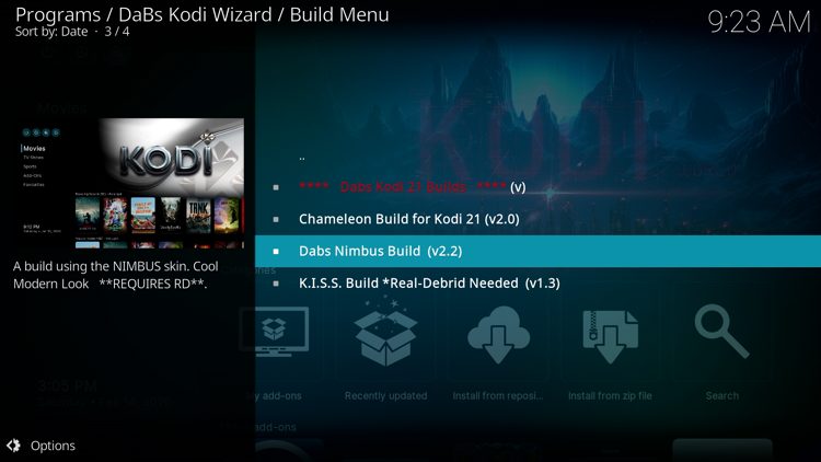 Locate Dabs Nimbus Build and click it.