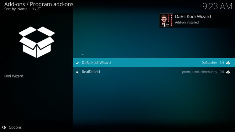 The wizard add-on installed message will now display in the upper right-hand corner.