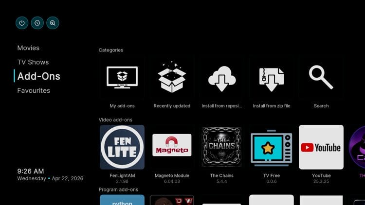 From the main menu choose Add-ons.