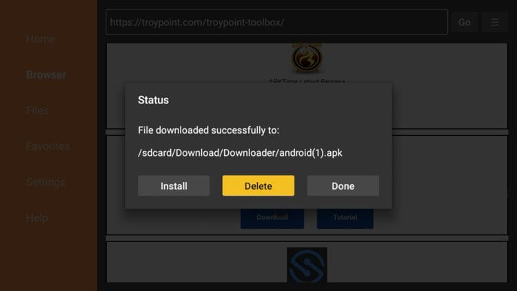 Select Delete to delete the temporary installation file.