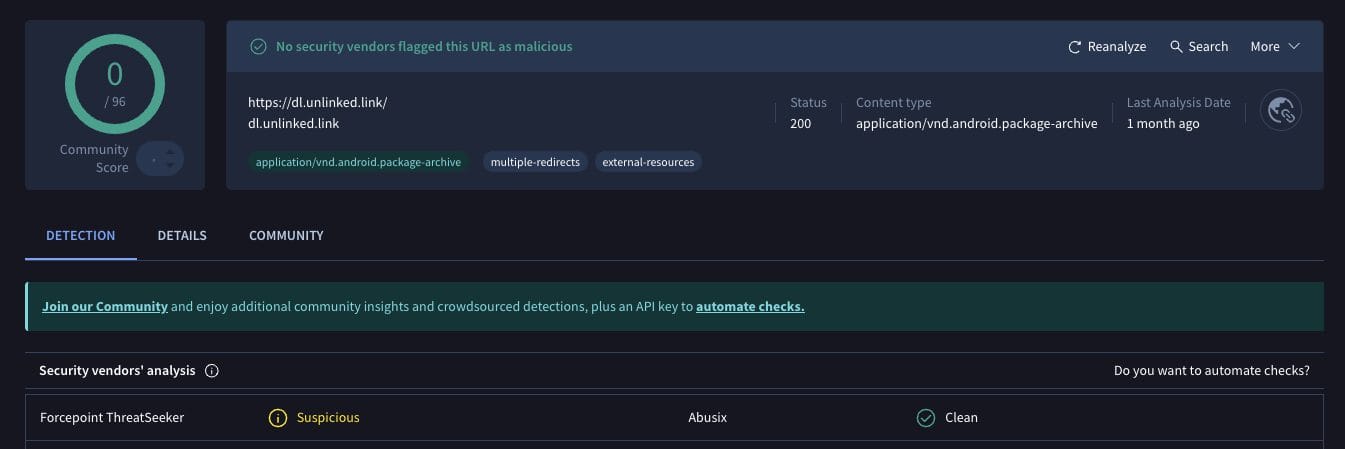 Unlinked VirusTotal Scan