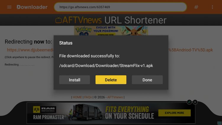 Return to Downloader and click Delete.