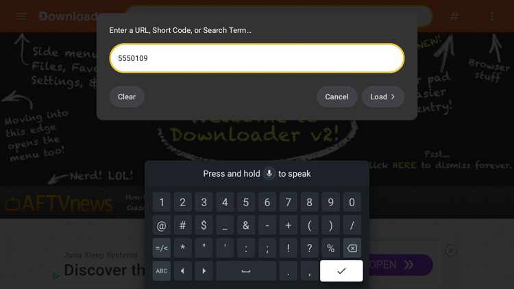 Enter the code 5550109 and click Next.