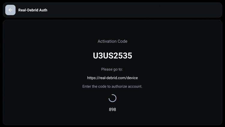 You are then provided with a real-debrid authorization code.