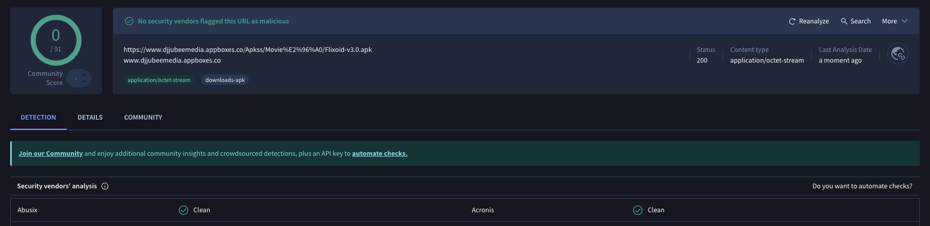 Flixoid APK VirusTotal Scan