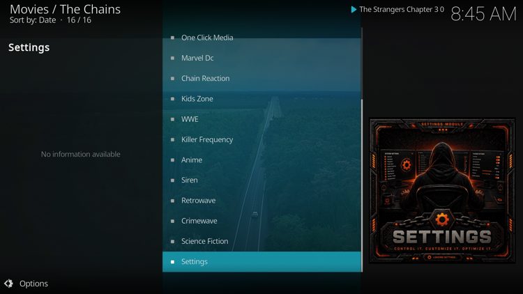 From the main menu, select Settings.