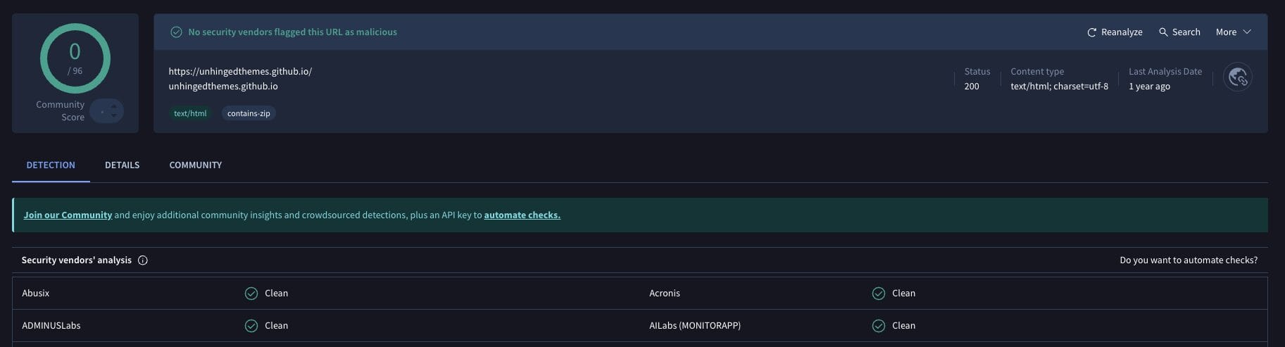 The Chains VirusTotal Scan