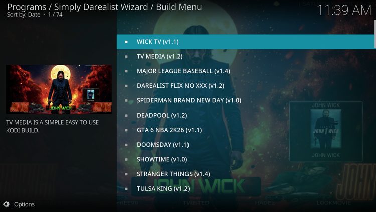 Locate Wick TV and click it.