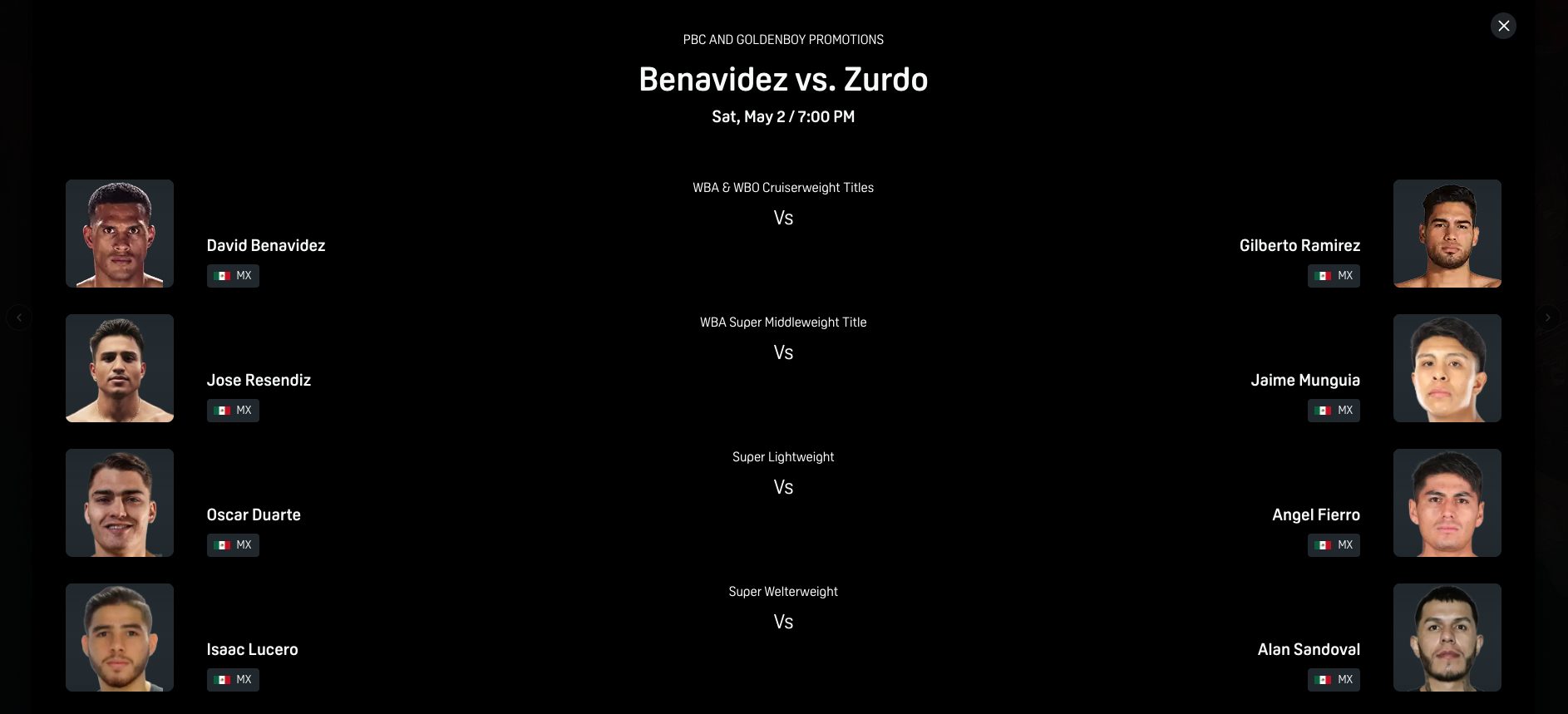 David Benavidez vs Zurdo Ramirez Fight Card