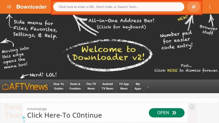 click url bar or hashtag icon